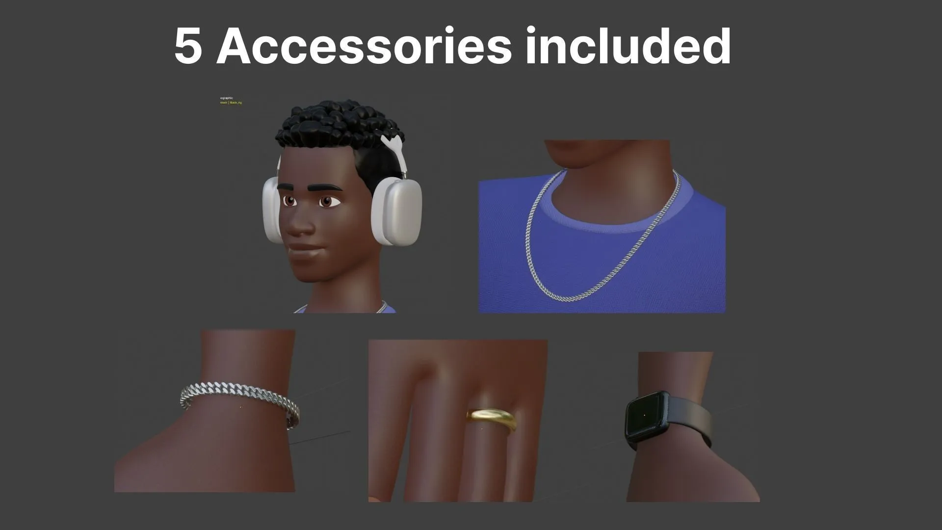 5 accessories for Customizable Black Man Character